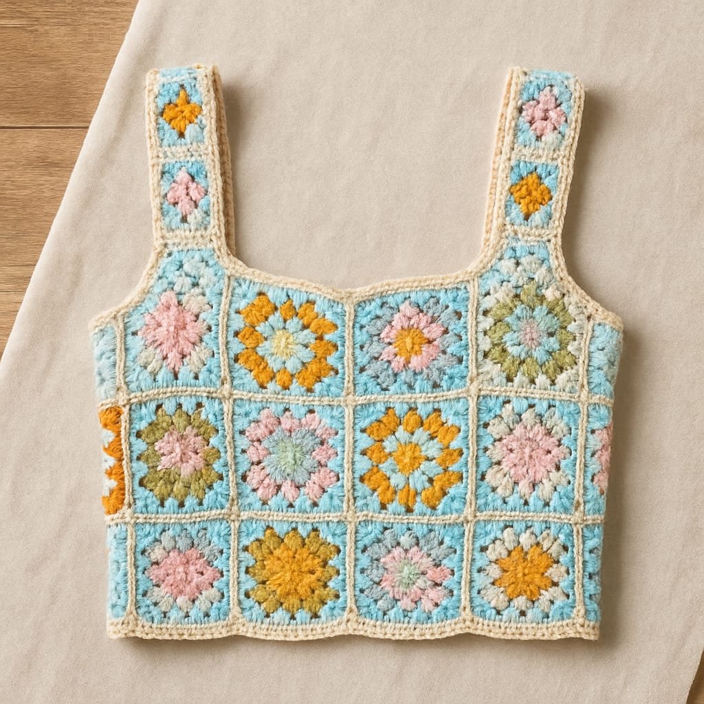 Crop Top Floral Crochet
